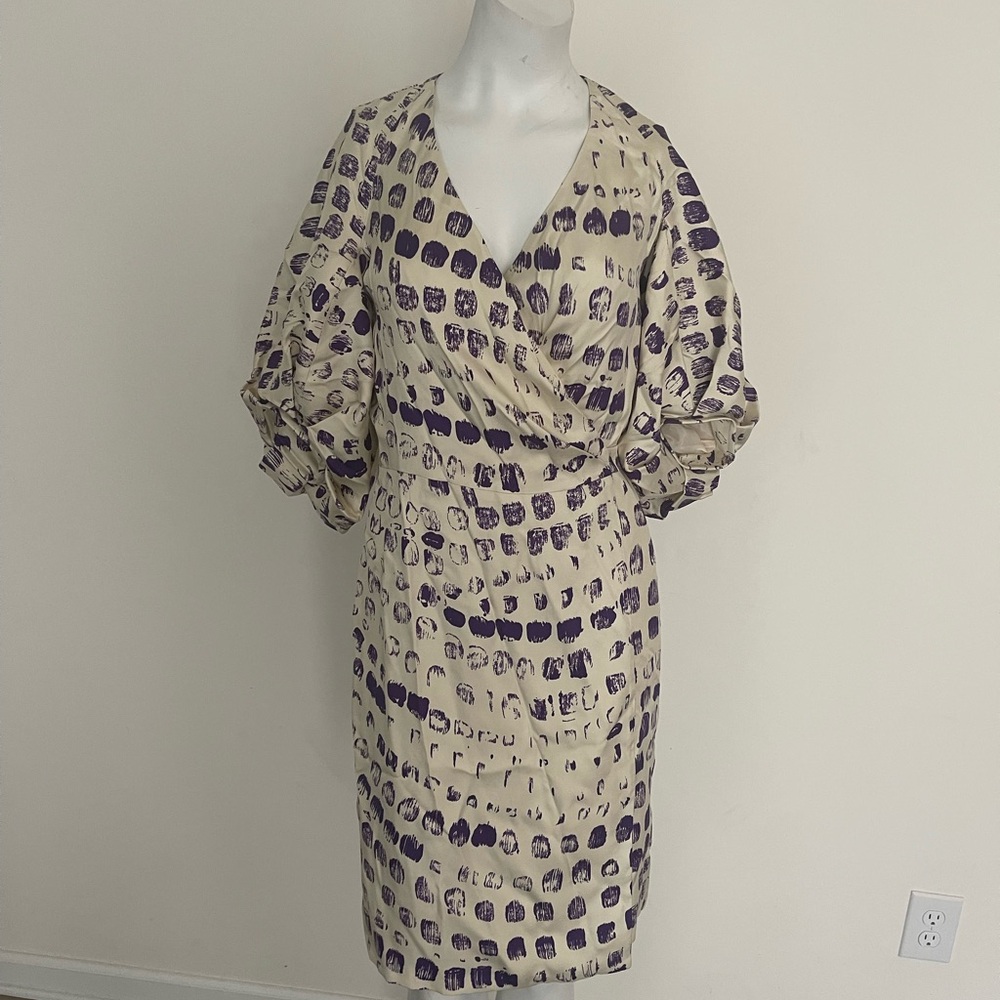 Martin grant 100% silk Elegant Cream and Purple Wrap Dress size small